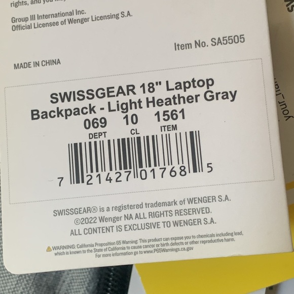 Swiss Gear 18" Multi Pockets with Padded Laptop Backpack. - Picture 8 of 12